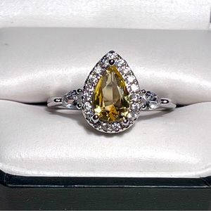 925 Sterling Silver Pear-Shaped Yellow Engagement Ring